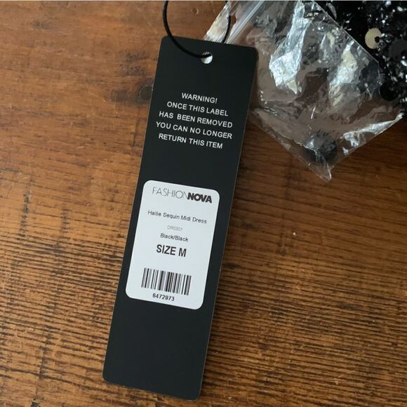 Fashion Nova Faux Wrap Black Sequin Front Slit Halter Dress Open Back Sz M - Picture 3 of 9